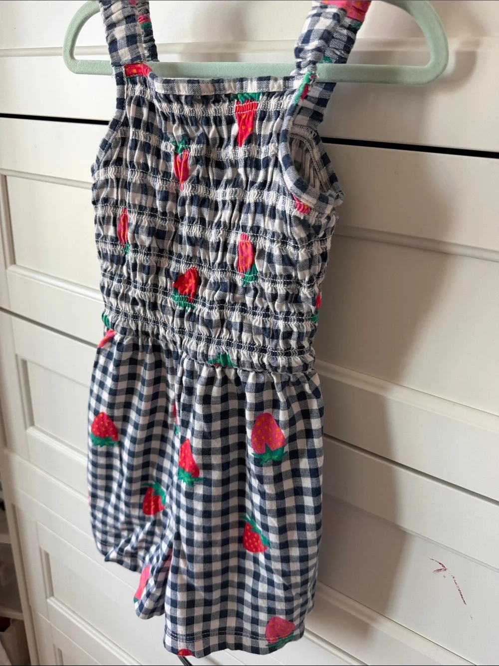 Old Navy Navy Gingham Strawberry Romper